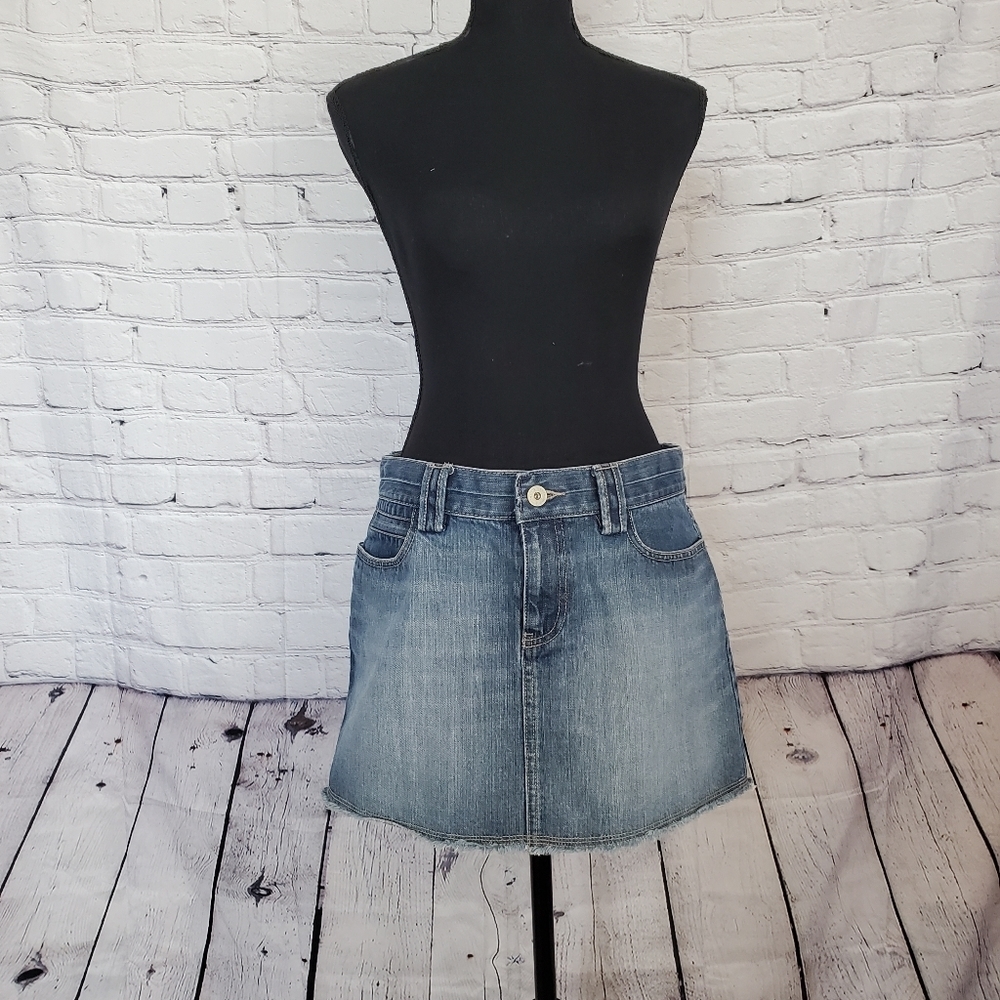 Old Navy Ultra Low Waist Blue Denim Skirt, Size 6